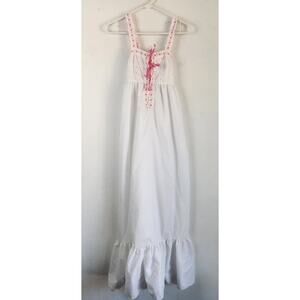 Trillium Vintage Long Nightgown White Pink Ribbon Small Eyelet Cottagecore